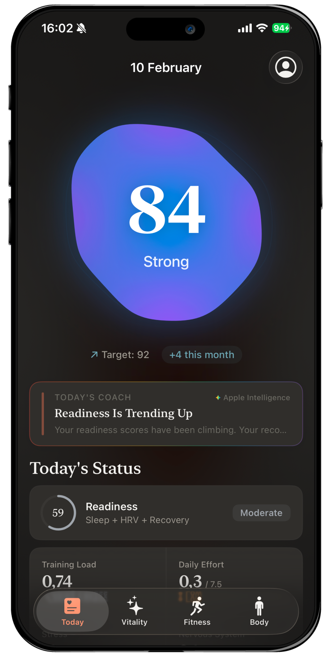Training Readiness Screenshot